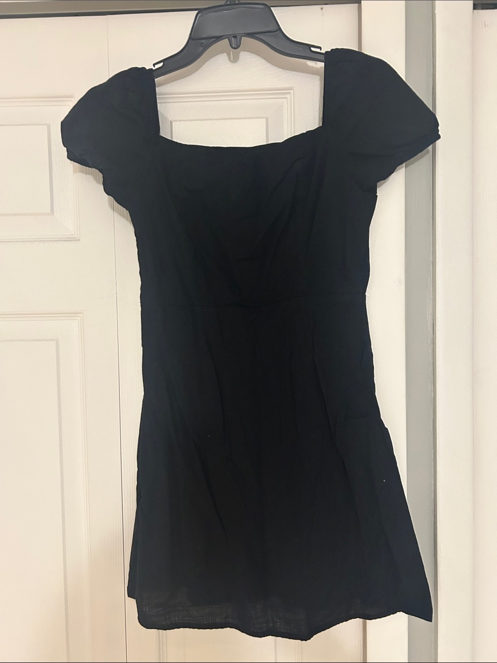 SHEIN Black Square-Neck Puff Sleeve Mini Dress